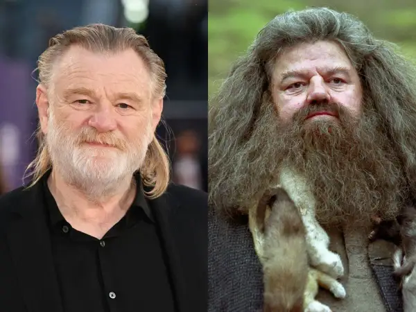 Brendan Gleeson bredvid Robbie Coltrane som Hagrid, en av de mest älskade figurerna i Harry Potter.