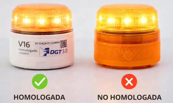 Dos balizas V16, una homologada con sello DGT y otra no. Elige las mejores balizas V16 seguras.