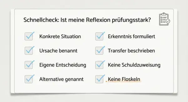 Schnellcheck für die Wochenreflexion in der Grundschule: Ist die Reflexion prüfungsstark? Alle Punkte sind abgehakt.