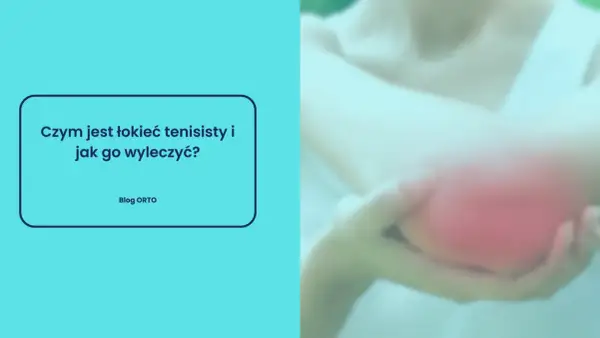 Ból łokcia tenisisty? Na zdjęciu widać zaczerwieniony łokieć, a po lewej stronie tekst: "Czym jest łokieć tenisisty i jak go wyleczyć?".