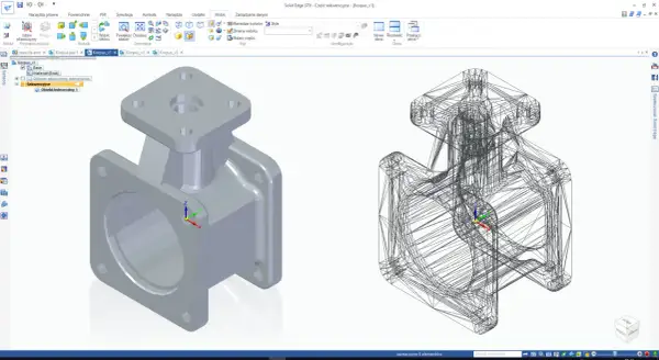Model 3D korpusu w programie CAD, widok pełny i siatkowy. Plik dwg.