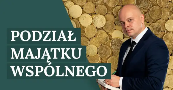 Mężczyzna w garniturze analizuje wielkość nabywanego udziału w majątku wspólnym, na tle stosu monet euro.