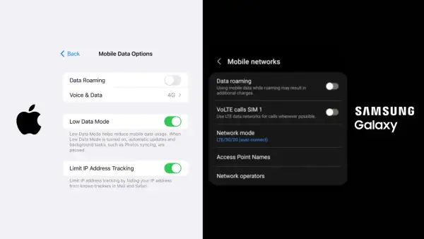 Ustawienia telefonu iPhone i Samsung Galaxy pokazują opcje roamingu danych. Dowiedz się, roaming danych co to i jak go włączyć/wyłączyć.