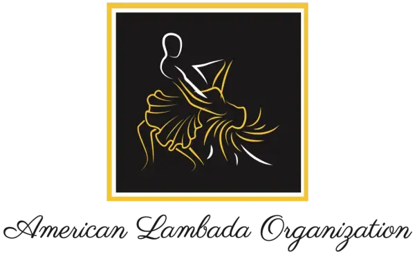 Para tańczy lambadę, ich ruchy tworzą dynamiczny wzór. Logo "Kaoma La Lambada Tekst" oddaje energię tańca.