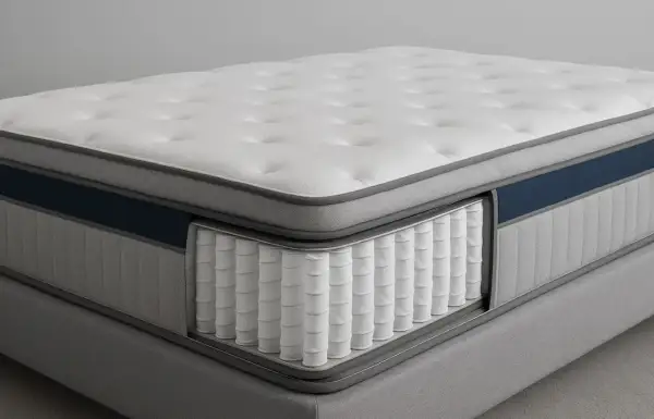 Cutaway view of a pocket spring mattress, showcasing its individually wrapped coils for superior support and comfort.