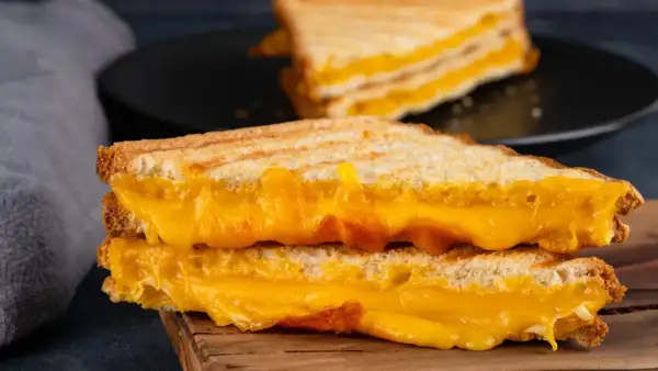 Dos sándwiches de queso a la parrilla, con queso derretido y dorado, el mejor queso para sandwich.