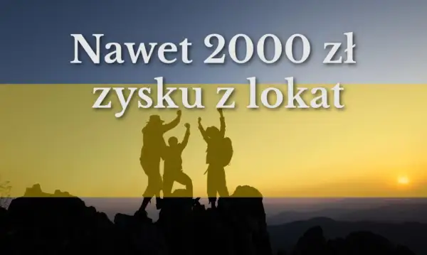Trzy osoby świętują na szczycie góry, ciesząc się zyskiem z lokat. Czy to inbank co to za bank?