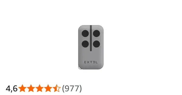Télécommande extel grise à quatre boutons noirs, idéale pour contrôler votre portail ou garage.