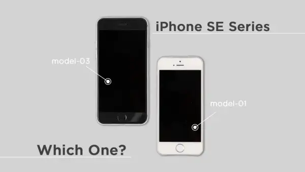 Deux iPhones SE côte à côte, l'un noir (model-03) et l'autre blanc (model-01). Comment savoir si iPhone SE 2020 ou 2022 ?