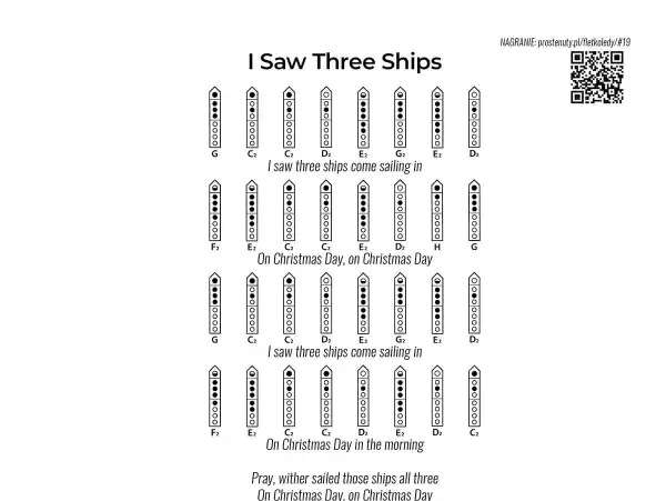 Hej, ha, kolejkę nalej! Nutki na flet dla kolędy "I Saw Three Ships".