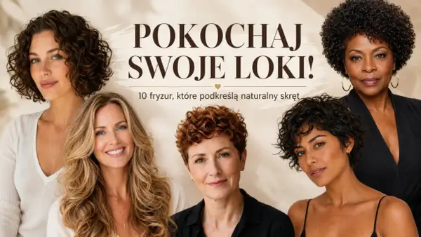 Kobiety z różnymi fryzurami, w tym z burzą loków i klasyczną fryzurą afro, celebrują piękno naturalnych włosów.
