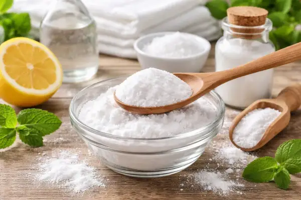 Bicarbonato di sodio, limone e menta: ingredienti naturali per mille usi in casa e per la cura personale.