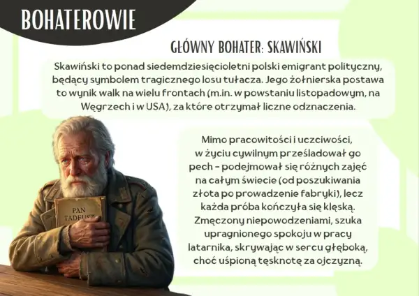 Siedemdziesięcioletni Skawiński, bohater "latarnik streszczenie", z "Panem Tadeuszem" na piersi, szuka spokoju po tułaczce.