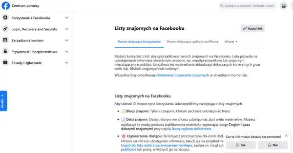 Jak znaleźć kogoś na FB po imieniu i miejscowości? Centrum pomocy Facebooka wyjaśnia, jak tworzyć listy znajomych, by lepiej zarządzać prywatnością.