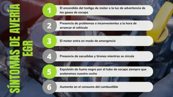 Síntomas de avería EGR: testigo de motor, problemas al arrancar, modo emergencia, tirones, humo negro y mayor consumo.