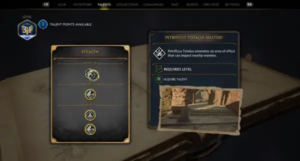 Hogwarts Legacy: Petrificus Totalus Mastery, zaklęcie ogłuszające wrogów w zasięgu. Poziom 22.