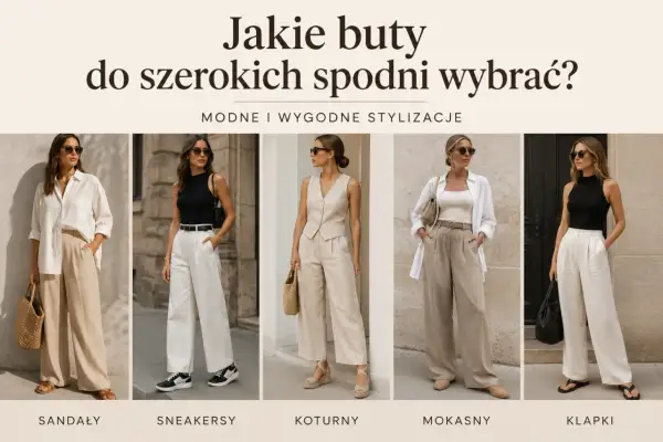 Jakie buty do szerokich eleganckich spodni? Stylizacje z sandałami, sneakersami, koturnami, mokasynami i klapkami.