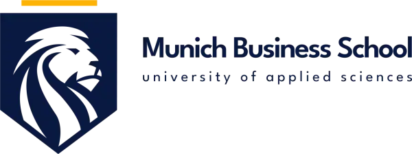 Logo der Munich Business School, einer Universität für angewandte Wissenschaften, mit einem Löwenkopf-Wappen.