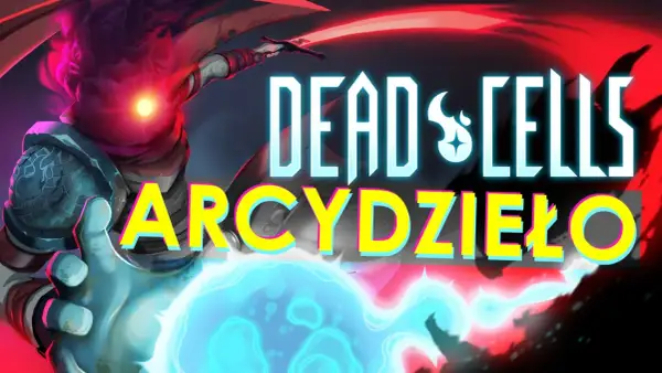 Postać z gry roguelike Dead Cells trzymająca kulę energii. Napis "ARCYDZIEŁO" podkreśla jakość tej gry.