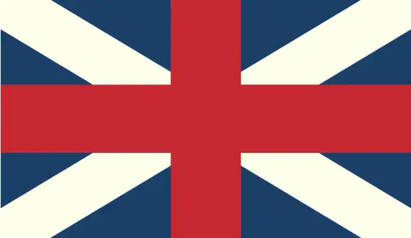 Flaga Anglii, znana również jako Union Jack, z czerwonym krzyżem św. Jerzego na białym tle, otoczonym ukośnymi czerwonymi i białymi pasami na niebieskim tle.