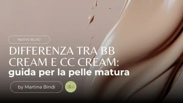 Guida per la pelle matura: scopri la differenza tra BB cream e CC cream. Texture cremosa e gocce di prodotto su sfondo nude.
