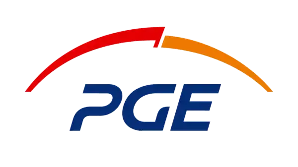 Logo PGE z łukami w kolorach czerwonym i pomarańczowym. Może symbolizować taryfę c12a.