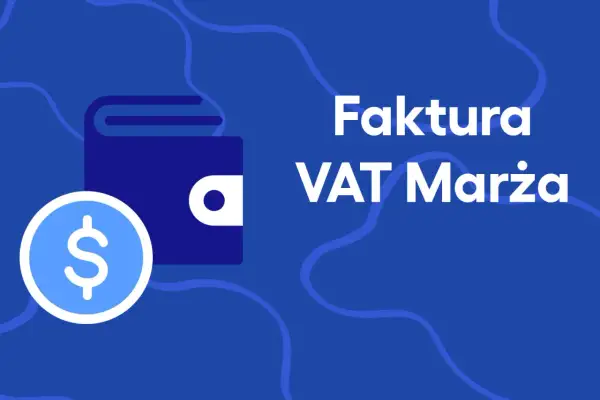 Portfel z monetą i napis "Faktura VAT Marża".