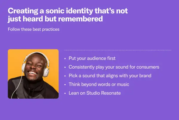Man with headphones smiles, illustrating how to create memorable sonic branding by aligning sounds with your brand and audience.
