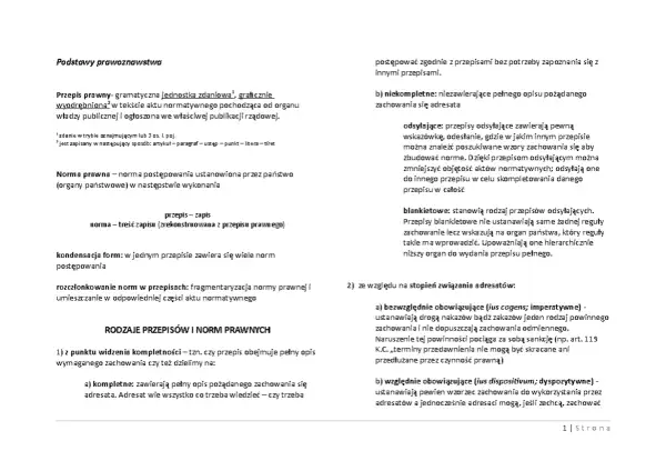 Rodzaje norm prawnych: kompletne, niekompletne, odsyłające, blankietowe, bezwzględnie i względnie obowiązujące.