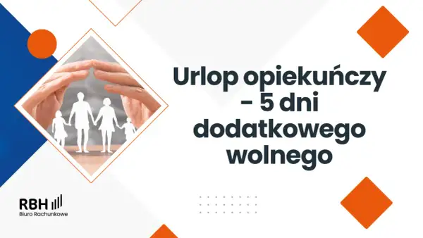 Ręce chroniące sylwetki rodziny. Tytuł: Urlop opiekuńczy – 5 dni dodatkowego wolnego. RBH Biuro Rachunkowe.