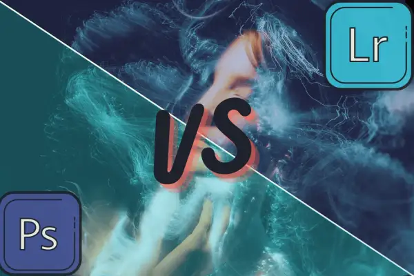 Ps vs Lr: co to za programy? Abstrakcyjne tło z ikonami Ps i Lr.