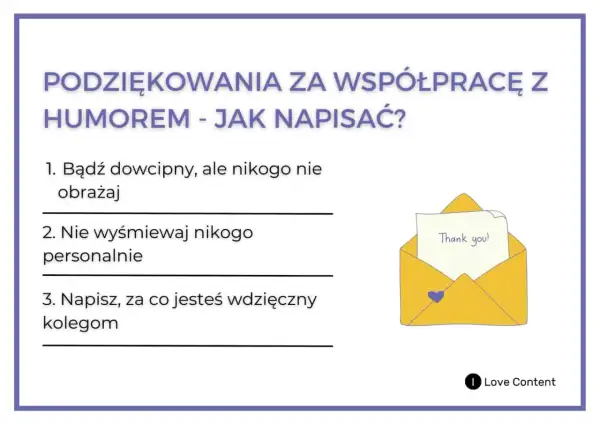 Wierszyki podziękowania za współpracę z humorem: bądź dowcipny, nie obrażaj, nie wyśmiewaj. Napisz, za co wdzięczny.