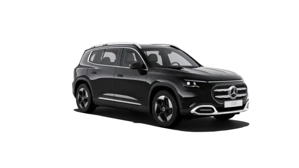 Czarny Mercedes GLB na czarnym tle. Sprawdź jego wymiary i możliwości.