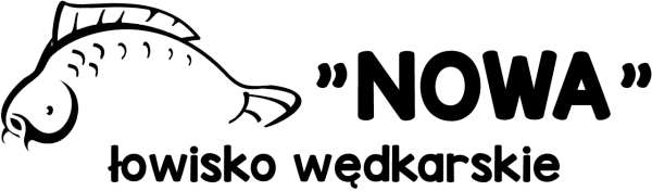 Logo łowiska wędkarskiego "Nowa". Stylizowana ryba obok nazwy.