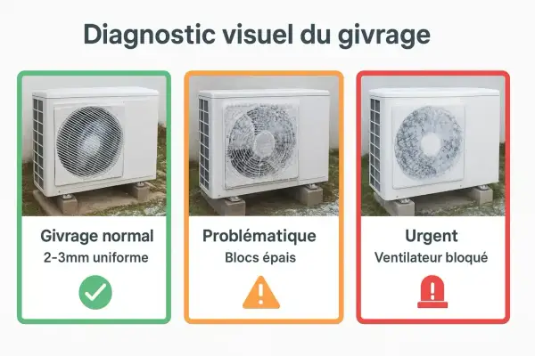 Diagnostic visuel du givrage : une pompe à chaleur givre différemment. Normal, problématique ou urgent, le givrage de votre pompe à chaleur est visible.