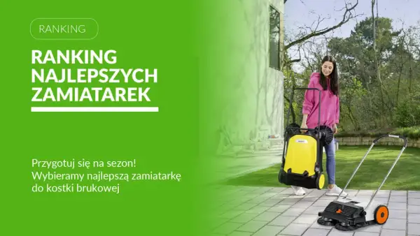 Kobieta wybiera najlepszą zamiatarkę do kostki brukowej, przygotowując się na wiosnę.