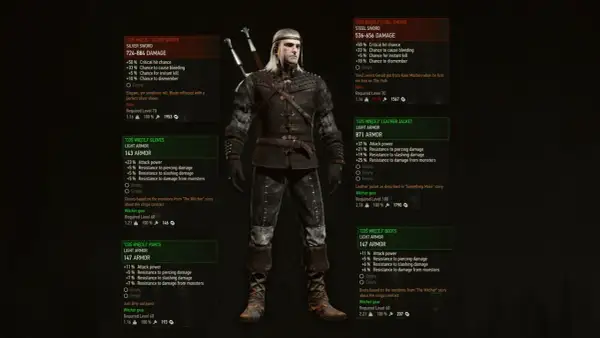 Geralt w zbroi "Coś Więcej" - najlepsza zbroja w Wiedźminie 3, z mieczami i statystykami.