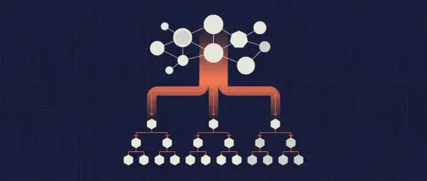 Schéma hiérarchique de nœuds connectés, illustrant la distribution d'informations ou de requêtes, comme dans un système DNS IP.