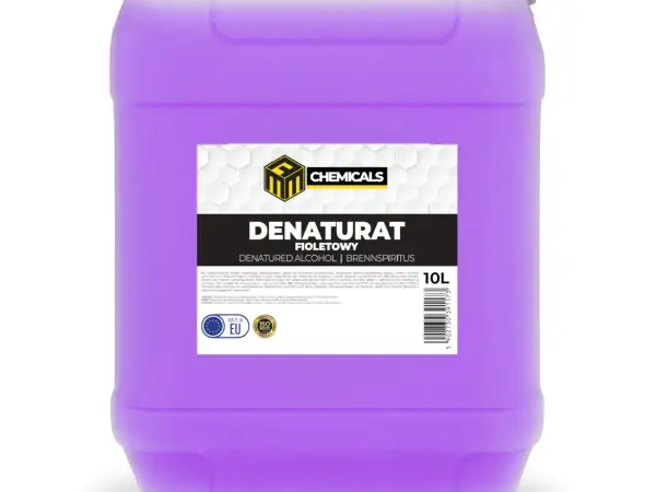 Fioletowy denaturat w 10-litrowym kanistrze, produkt do czyszczenia i dezynfekcji.