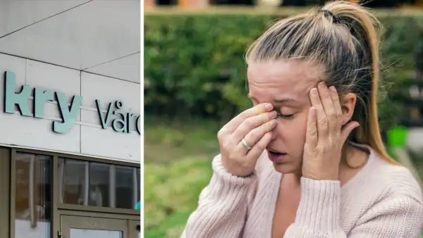Kry Vård-skylt och en kvinna med allergi som överväger pollenvaccination.