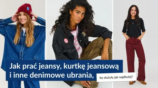 Trzy kobiety w denimowych ubraniach. Dowiedz się, jak skurczyć jeansy i inne rzeczy z denimu, by służyły jak najdłużej.