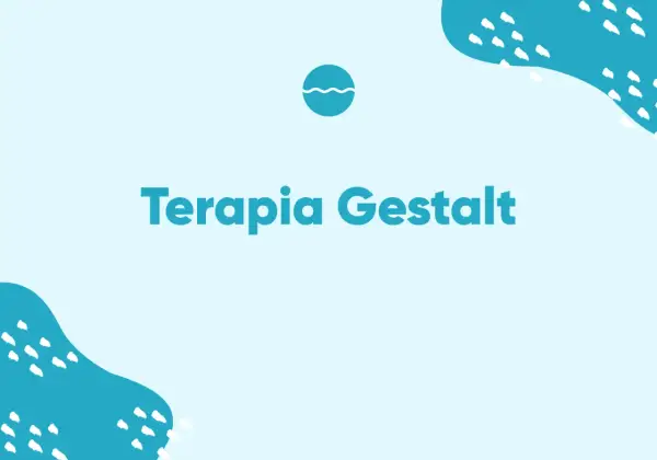 Terapia Gestalt: odkryj siebie na nowo. Grafika z falą i turkusowymi kształtami.