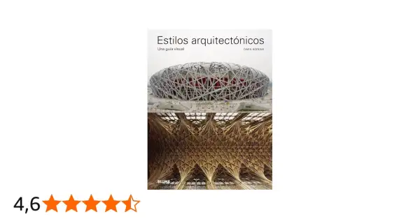 Portada del libro "Estilos arquitectónicos": un estadio moderno y un techo gótico intrincado, mostrando la evolución de los estilos arquitectónicos.