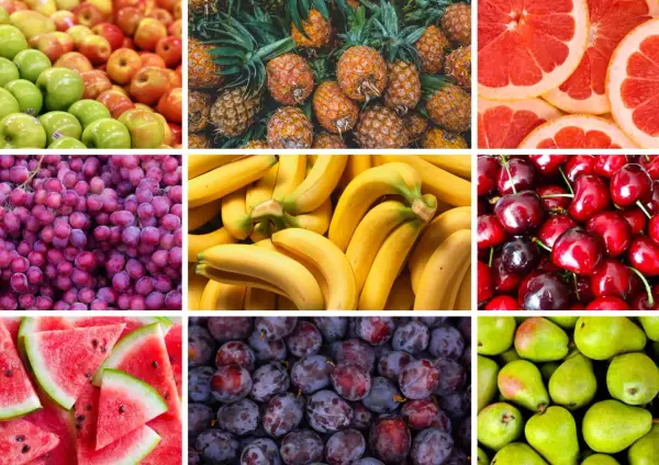 Frukter som äpplen, bananer, körsbär, vindruvor, päron, plommon, ananas, vattenmelon och grapefrukt. Dessa är nyttigaste frukten viktnedgång.