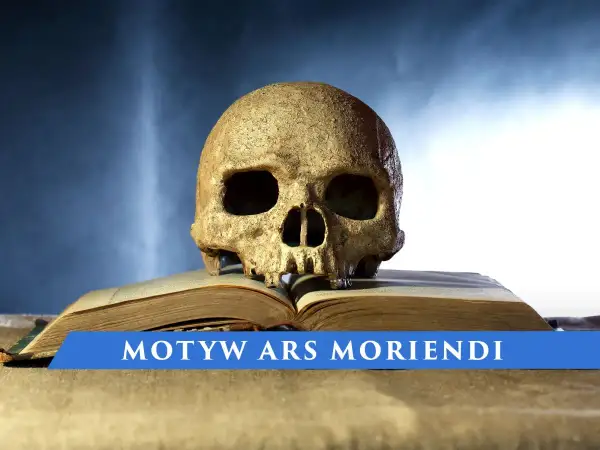 Czaszka na otwartej księdze symbolizuje motyw ars bene moriendi – sztukę dobrego umierania.