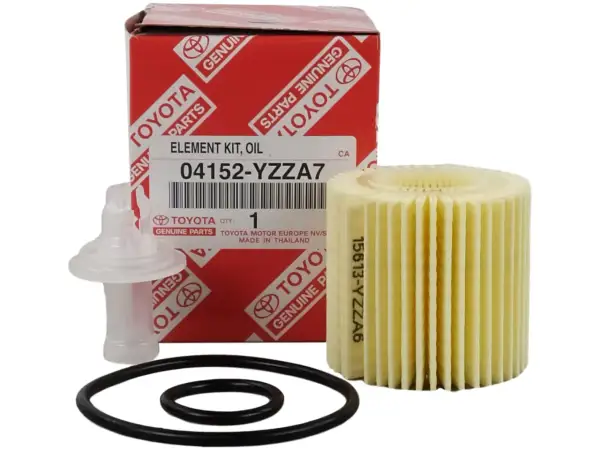 Oryginalny zestaw filtra oleju Toyota 04152-YZZA7 do Toyoty Verso 1.8 benzyna, zawiera filtr, uszczelki i plastikowy adapter.