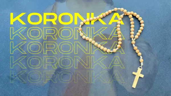 Drewniana koronka do świętego Szarbela z krzyżykiem.