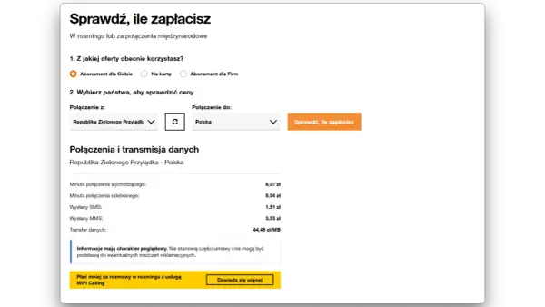 Kalkulator kosztów połączeń z Republiki Zielonego Przylądka do Polski. Sprawdź ceny za roaming poza UE.