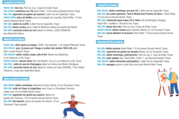 Programme de la semaine bleue à Troyes : ateliers numériques, cuisine, danse, randonnée, et bien plus encore pour tous.