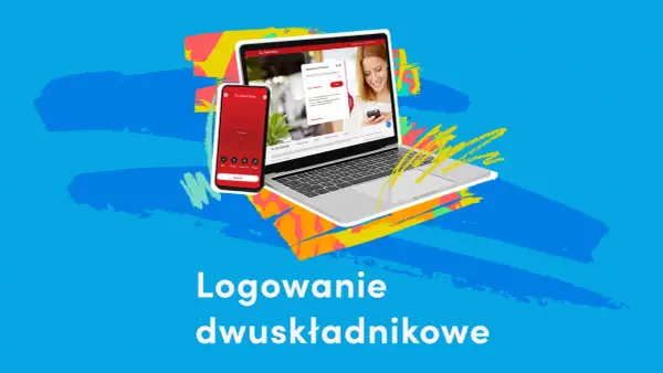Laptop i smartfon pokazują logowanie dwuskładnikowe (2FA) do bankowości. Bezpieczeństwo przede wszystkim!